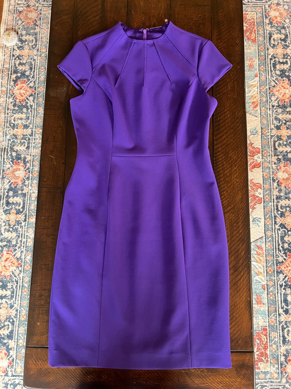 Elie Tahari Purple Sheath Dress 8 Pleated Neckline Cocktail Career